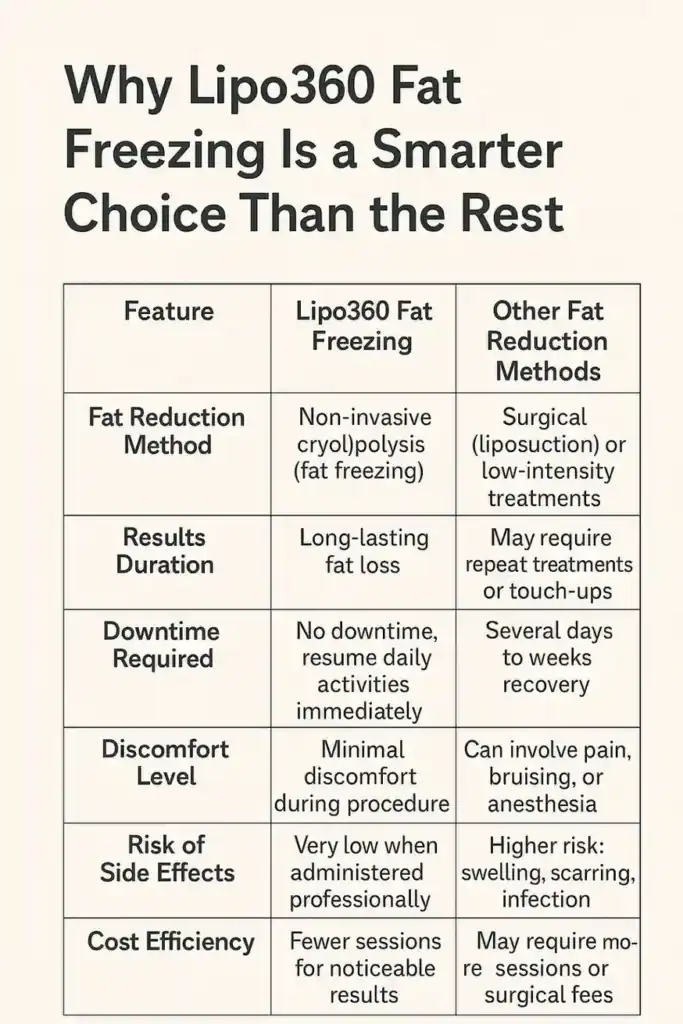 Is it possible to permanently freeze fat cells? 2 Table showing benefits of fat freezing to remove fat cells Rainham from Lipo 360